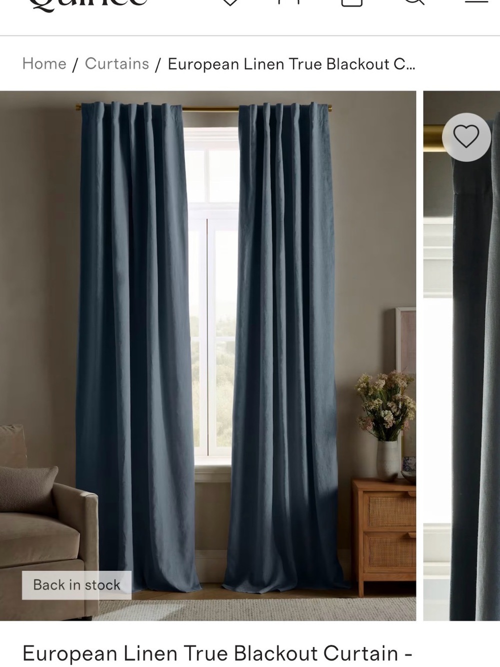 Quince European Luxe Linen Blackout Curtain Panel chambray   (one panel)